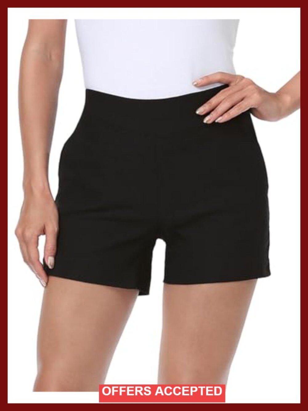 Chino Shorts 4" Inseam High Waisted Pull On Summer Casual with Pockets